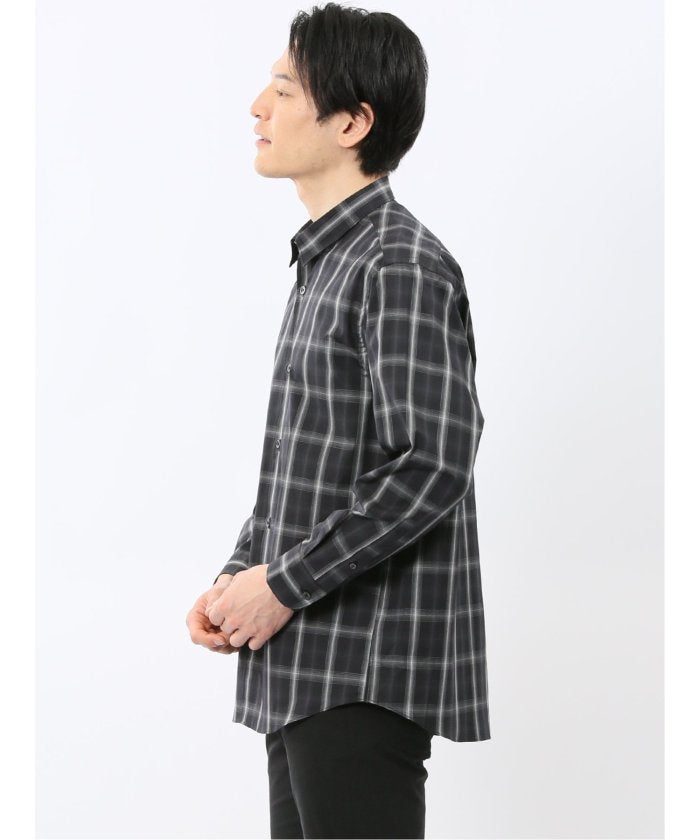 エムエフエディトリアル m.f.editorial ストレッチ 綿チェック レギュラーカラー 長袖 シャツ （ベージュ） ベージュ