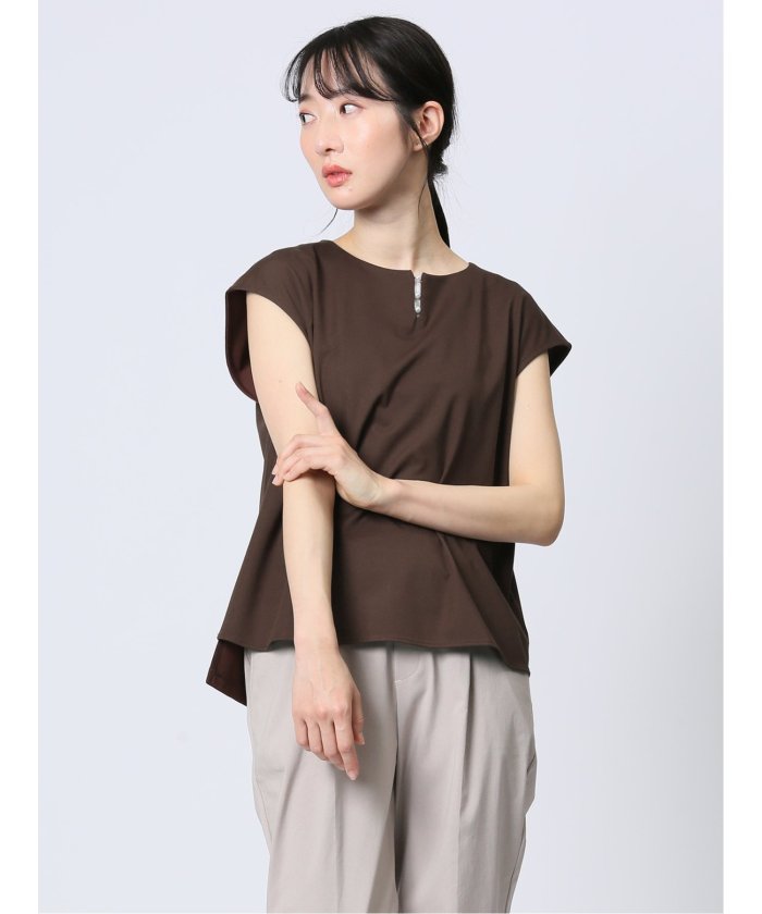 エムエフエディトリアル m.f.editorial 接触冷感 フェイクパール付きプルオーバー 半袖 レディース シャツ カットソー トップス ブラウス カジュアル インナー ビジネス ギフト プレゼント （こげ茶） こげ茶