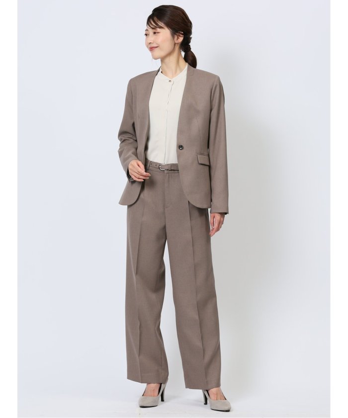 シャークスキン カラーレスジャケット＋セミワイドパンツ ベージュ