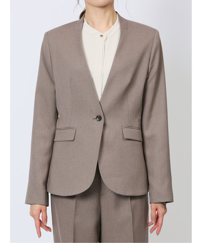 シャークスキン カラーレスジャケット＋セミワイドパンツ ベージュ