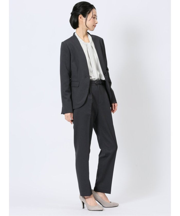 エムエフエディトリアル m.f.editorial ストレッチウォッシャブル カラーレスジャケット＋テーパードパンツ メランジグレー （グレー） グレー