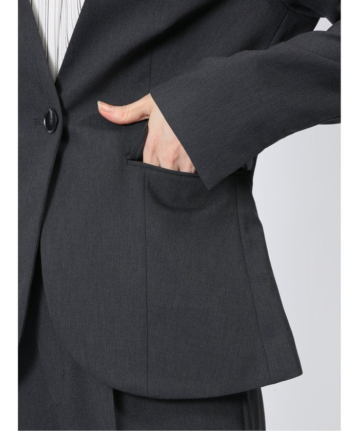 エムエフエディトリアル m.f.editorial ストレッチウォッシャブル カラーレスジャケット＋テーパードパンツ メランジグレー （グレー） グレー