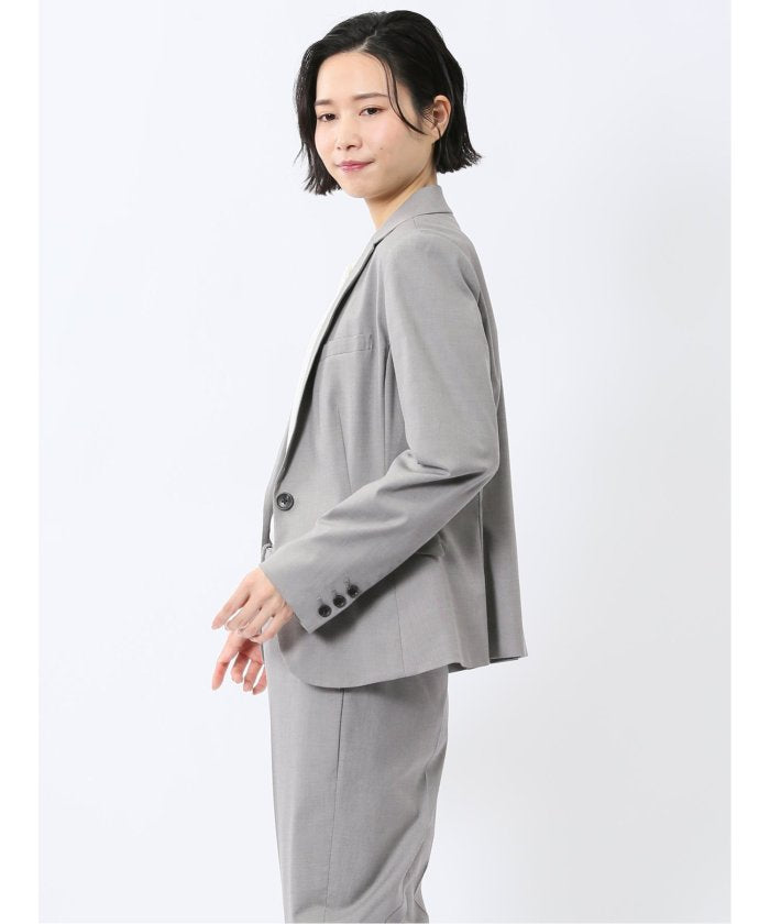 【ストレッチ・ウォッシャブル】 ストレッチウォッシャブル シャンブレーシャーク 1ボタンジャケット グレー(セットアップ可能) （グレー） レディース セットアップ スーツ ジャケット ビジネス カジュアル 仕事 通勤 入学 卒業 ハレの日 グレー