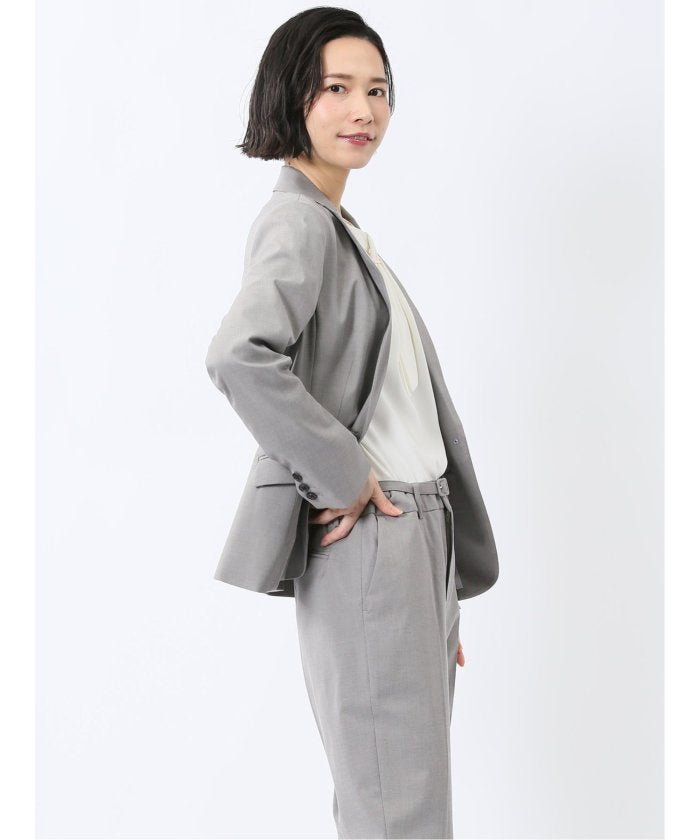 【ストレッチ・ウォッシャブル】 ストレッチウォッシャブル シャンブレーシャーク 1ボタンジャケット グレー(セットアップ可能) （グレー） レディース セットアップ スーツ ジャケット ビジネス カジュアル 仕事 通勤 入学 卒業 ハレの日 グレー