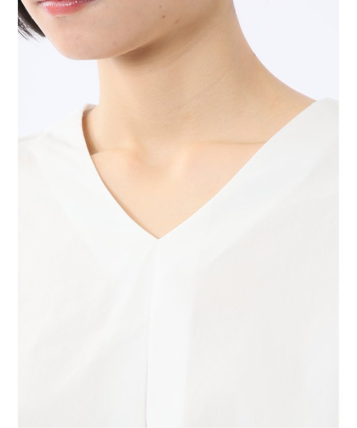 袖ギャザー Vネック プルオーバーブラウス （白） 半袖 レディース シャツ カットソー トップス ブラウス カジュアル インナー ビジネス ギフト プレゼント 白