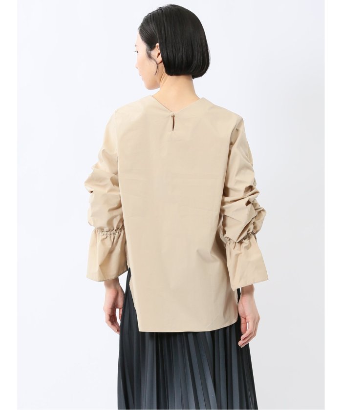 袖ギャザー Vネック プルオーバーブラウス （白） 半袖 レディース シャツ カットソー トップス ブラウス カジュアル インナー ビジネス ギフト プレゼント 白