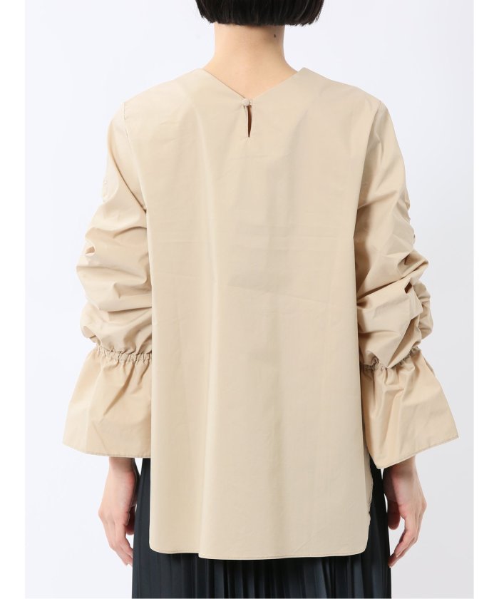 袖ギャザー Vネック プルオーバーブラウス （白） 半袖 レディース シャツ カットソー トップス ブラウス カジュアル インナー ビジネス ギフト プレゼント 白