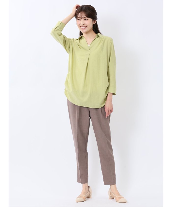 エムエフエディトリアル m.f.editorial 麻調合繊 ベルト付き テーパードパンツ(セットアップ可能) （緑） 緑