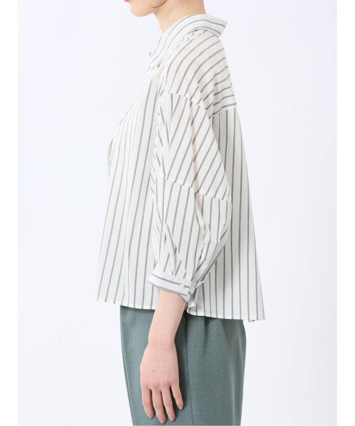 ランタンスリーブ ショートシャツ （サックス） 半袖 レディース シャツ カットソー トップス ブラウス カジュアル インナー ビジネス ギフト プレゼント サックス