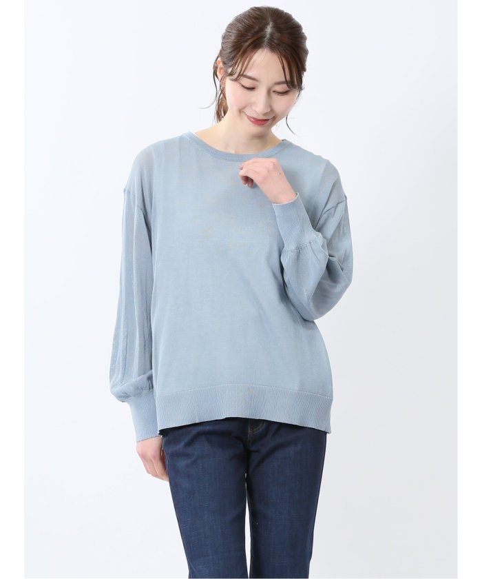 シアーニット&タンクトップ アンサンブル （サックス） 長袖 レディース シャツ カットソー トップス ブラウス カジュアル インナー ビジネス ギフト プレゼント サックス