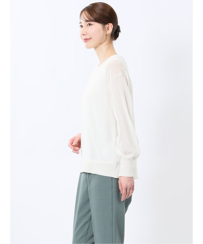 シアーニット&タンクトップ アンサンブル （サックス） 長袖 レディース シャツ カットソー トップス ブラウス カジュアル インナー ビジネス ギフト プレゼント サックス