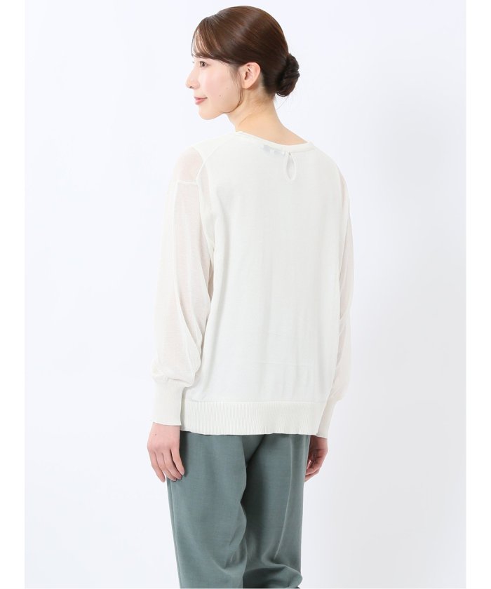 シアーニット&タンクトップ アンサンブル （サックス） 長袖 レディース シャツ カットソー トップス ブラウス カジュアル インナー ビジネス ギフト プレゼント サックス