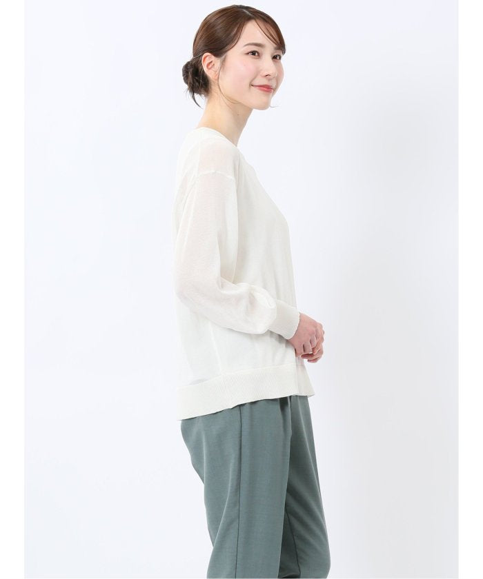 シアーニット&タンクトップ アンサンブル （サックス） 長袖 レディース シャツ カットソー トップス ブラウス カジュアル インナー ビジネス ギフト プレゼント サックス