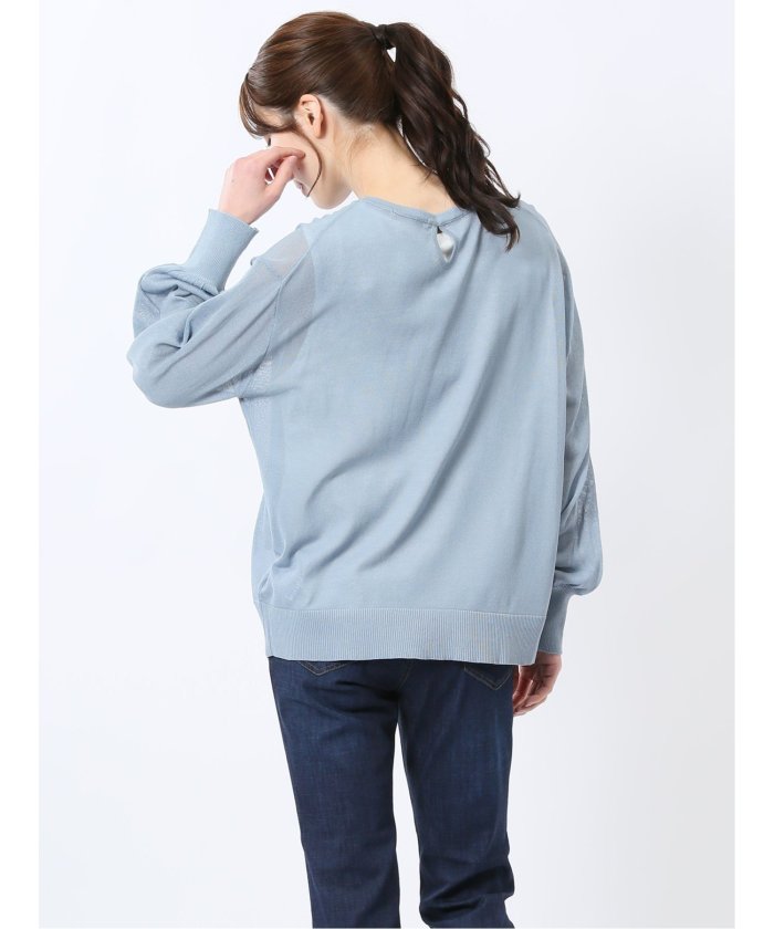 シアーニット&タンクトップ アンサンブル （サックス） 長袖 レディース シャツ カットソー トップス ブラウス カジュアル インナー ビジネス ギフト プレゼント サックス