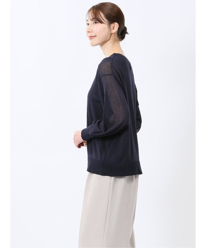 シアーニット&タンクトップ アンサンブル （サックス） 長袖 レディース シャツ カットソー トップス ブラウス カジュアル インナー ビジネス ギフト プレゼント サックス