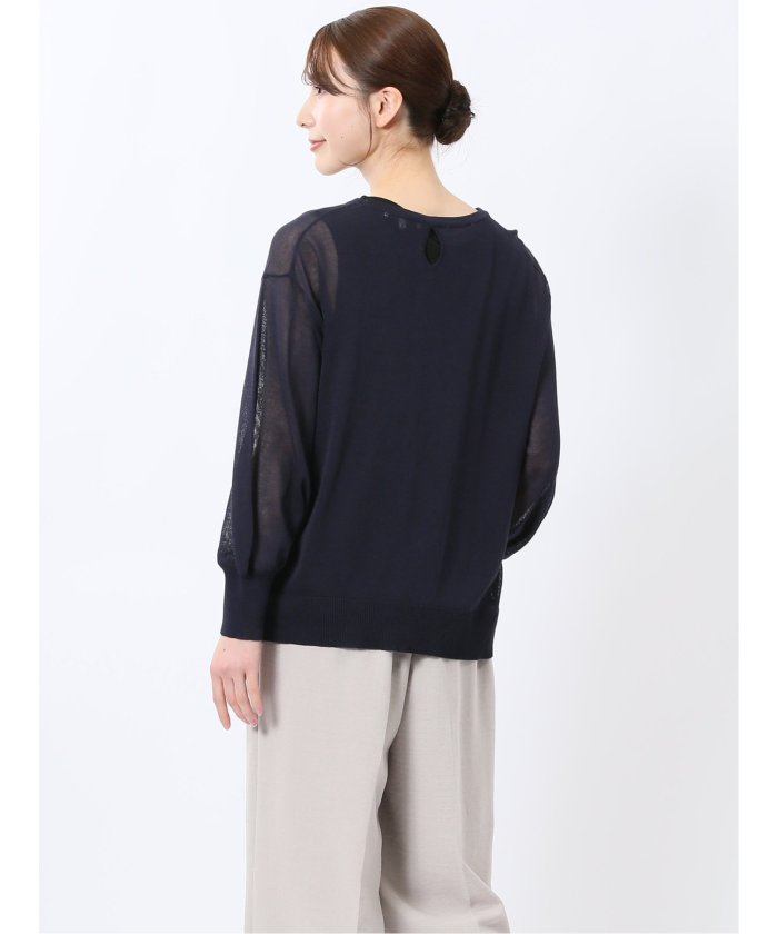 シアーニット&タンクトップ アンサンブル （サックス） 長袖 レディース シャツ カットソー トップス ブラウス カジュアル インナー ビジネス ギフト プレゼント サックス