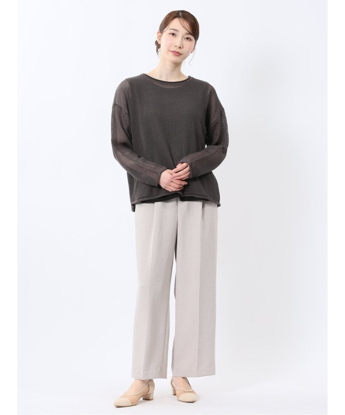 メッシュニット&タンクトップ アンサンブル （グレー） 長袖 レディース シャツ カットソー トップス ブラウス カジュアル インナー ビジネス ギフト プレゼント ベージュ