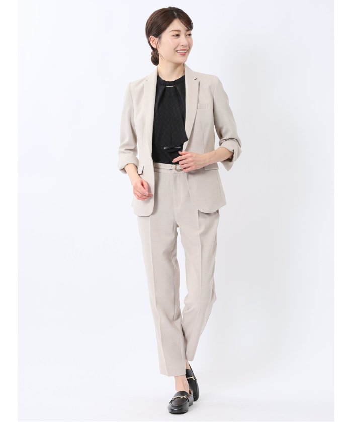 エムエフエディトリアル m.f.editorial 麻調合繊 1ボタン7分袖ジャケット＋テーパードパンツ ベージュ （ベージュ） ベージュ