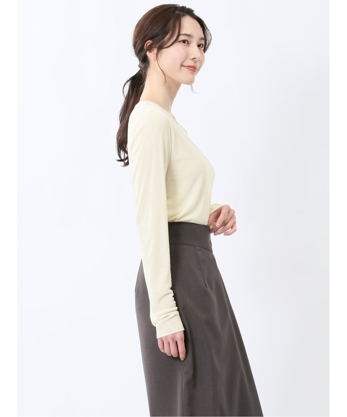 イノウェーブ/INNOWAVE マイクロチュール 長袖Tシャツ （アイボリー） 長袖 レディース シャツ カットソー トップス ブラウス カジュアル インナー ビジネス ギフト プレゼント アイボリー