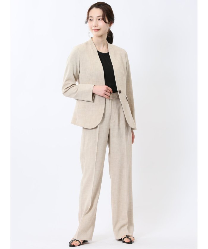 エムエフエディトリアル m.f.editorial 麻調合繊 セミワイドパンツ ベージュ(セットアップ可能) （ベージュ） ベージュ