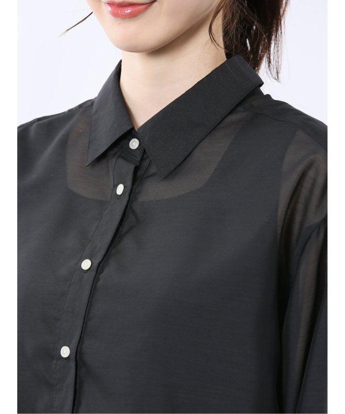 ショート シアー長袖シャツ （青） 半袖 レディース シャツ カットソー トップス ブラウス カジュアル インナー ビジネス ギフト プレゼント 青