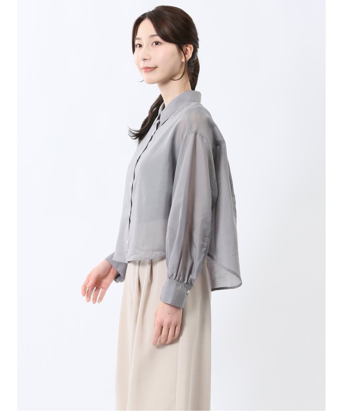 ショート シアー長袖シャツ （青） 半袖 レディース シャツ カットソー トップス ブラウス カジュアル インナー ビジネス ギフト プレゼント 青