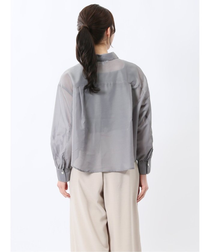 ショート シアー長袖シャツ （青） 半袖 レディース シャツ カットソー トップス ブラウス カジュアル インナー ビジネス ギフト プレゼント 青