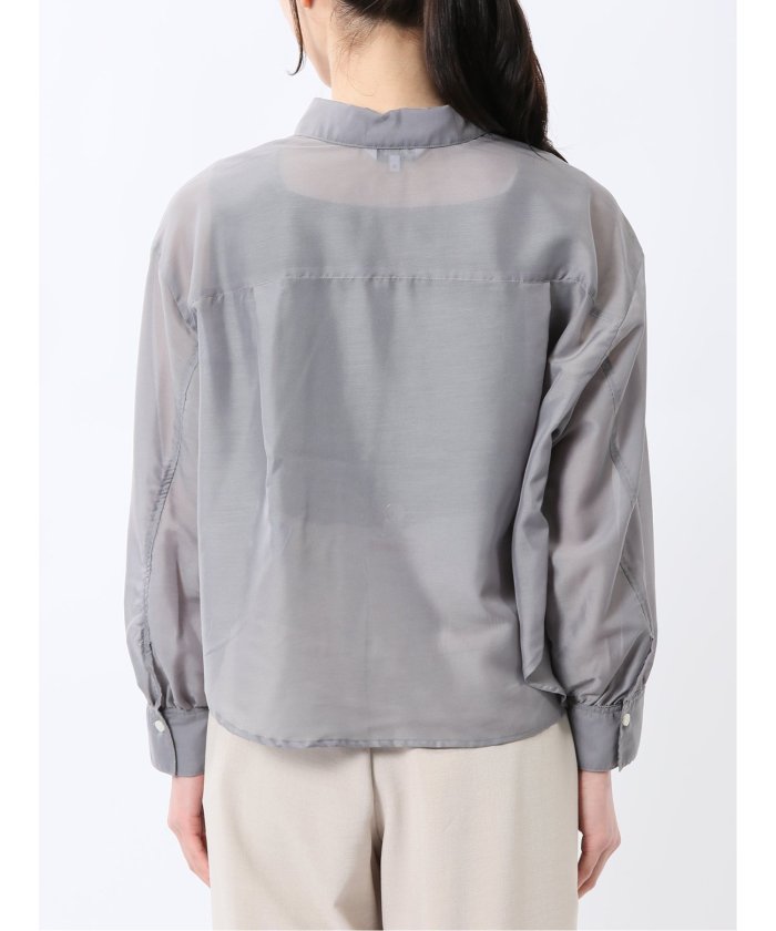 ショート シアー長袖シャツ （青） 半袖 レディース シャツ カットソー トップス ブラウス カジュアル インナー ビジネス ギフト プレゼント 青