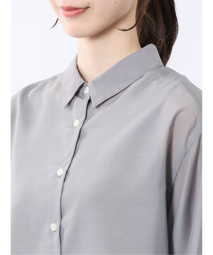 ショート シアー長袖シャツ （青） 半袖 レディース シャツ カットソー トップス ブラウス カジュアル インナー ビジネス ギフト プレゼント 青