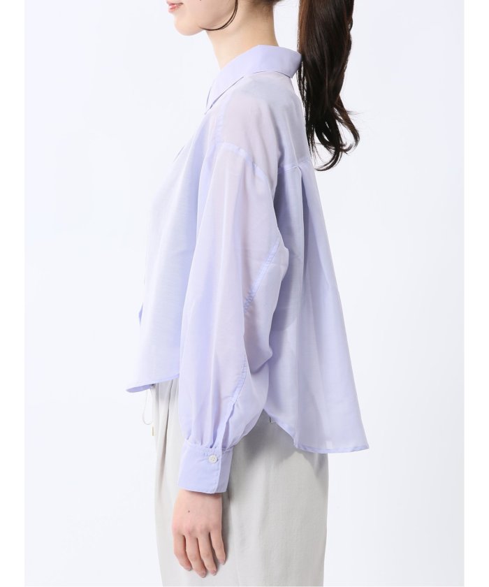 ショート シアー長袖シャツ （青） 半袖 レディース シャツ カットソー トップス ブラウス カジュアル インナー ビジネス ギフト プレゼント 青