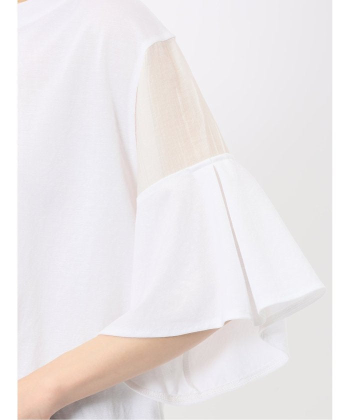 シアー切替 クルーネック 5分袖プルオーバー （黒） 半袖 レディース シャツ カットソー トップス ブラウス カジュアル インナー ビジネス ギフト プレゼント 黒