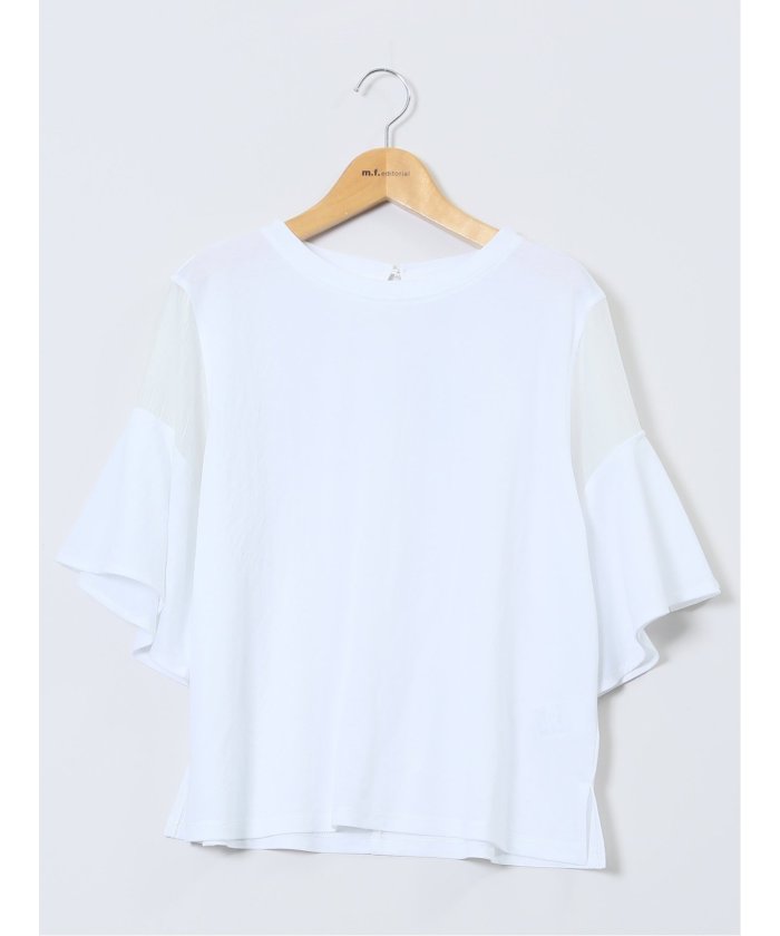 シアー切替 クルーネック 5分袖プルオーバー （黒） 半袖 レディース シャツ カットソー トップス ブラウス カジュアル インナー ビジネス ギフト プレゼント 黒