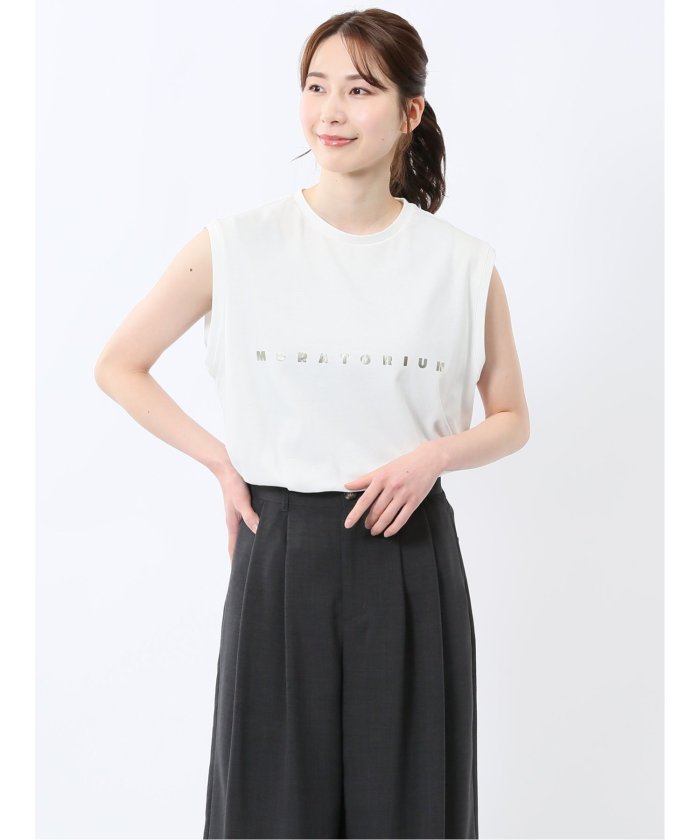ハンチ/HUNCH ロゴ ノースリーブT （白） 半袖 レディース シャツ カットソー トップス ブラウス カジュアル インナー ビジネス ギフト プレゼント 白