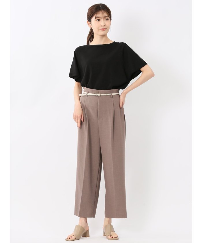 快適機能 無縫製ラグラン フレンチ袖 クルーニット （黒） 半袖 レディース シャツ カットソー トップス ブラウス カジュアル インナー ビジネス ギフト プレゼント 黒