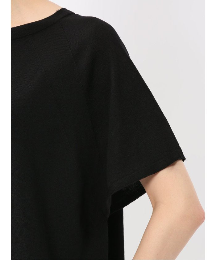 快適機能 無縫製ラグラン フレンチ袖 クルーニット （黒） 半袖 レディース シャツ カットソー トップス ブラウス カジュアル インナー ビジネス ギフト プレゼント 黒