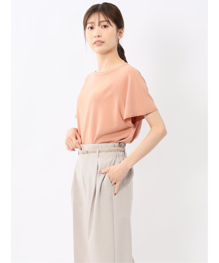 快適機能 無縫製ラグラン フレンチ袖 クルーニット （黒） 半袖 レディース シャツ カットソー トップス ブラウス カジュアル インナー ビジネス ギフト プレゼント 黒