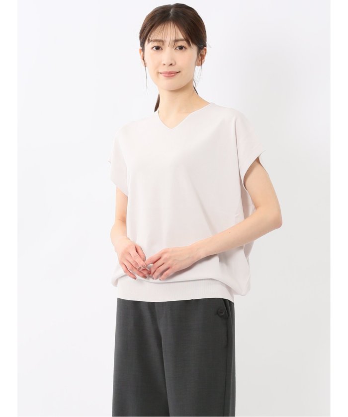 快適機能 無地 フレンチ袖 Vネックニット （紺） 半袖 レディース シャツ カットソー トップス ブラウス カジュアル インナー ビジネス ギフト プレゼント 白