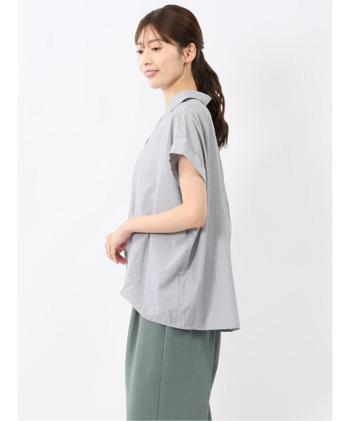 フロントタックかぶり スキッパーシャツ （黒） 半袖 レディース シャツ カットソー トップス ブラウス カジュアル インナー ビジネス ギフト プレゼント 黒