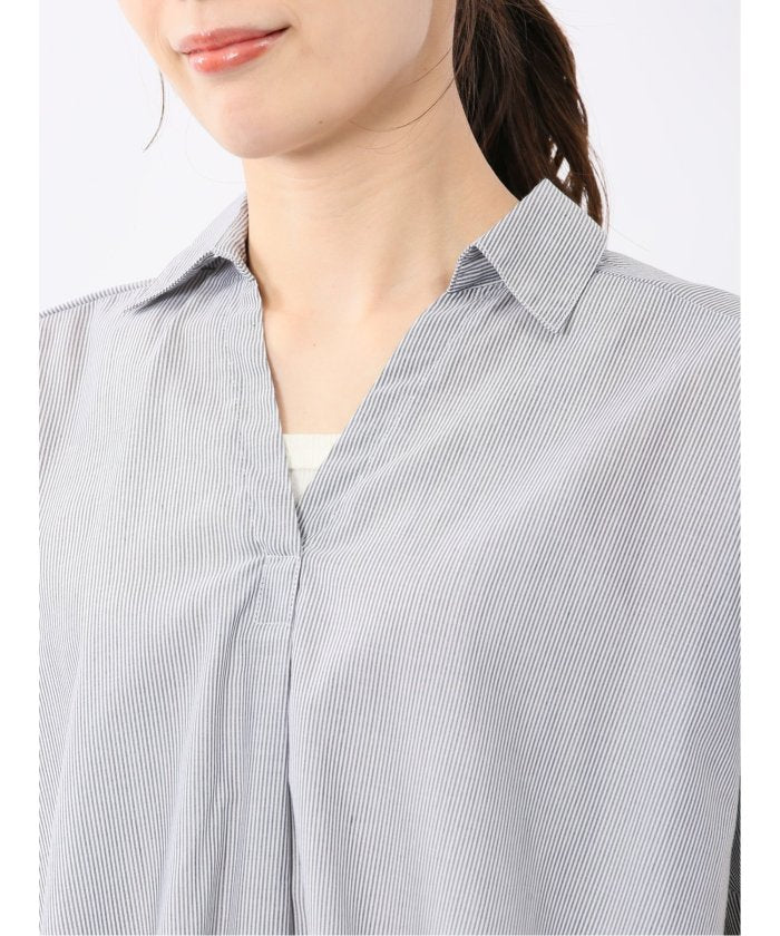 フロントタックかぶり スキッパーシャツ （黒） 半袖 レディース シャツ カットソー トップス ブラウス カジュアル インナー ビジネス ギフト プレゼント 黒