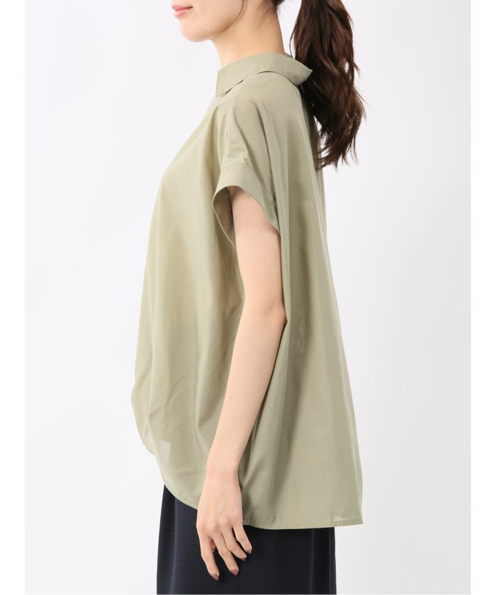 フロントタックかぶり スキッパーシャツ （黒） 半袖 レディース シャツ カットソー トップス ブラウス カジュアル インナー ビジネス ギフト プレゼント 黒