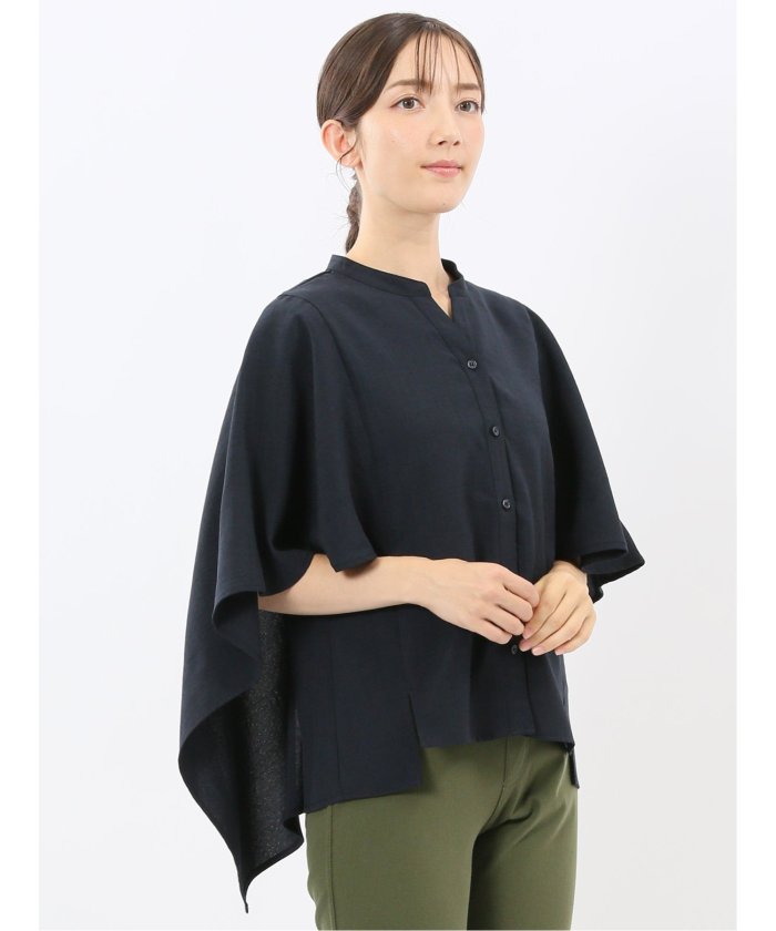 エムエフエディトリアル m.f.editorial 麻調合繊 スキッパー ケープブラウス （茶） 茶