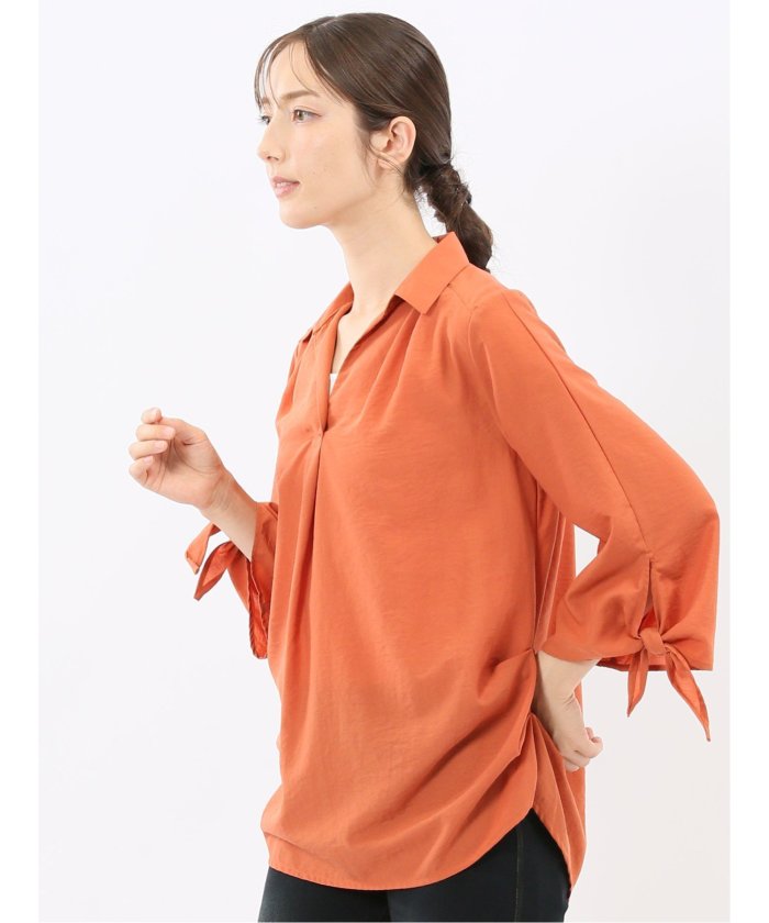 エムエフエディトリアル m.f.editorial 袖リボンかぶり スキッパーシャツチュニック （茶） 茶