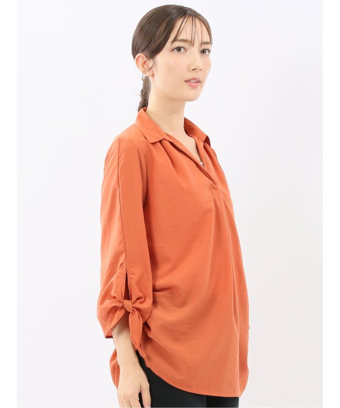 エムエフエディトリアル m.f.editorial 袖リボンかぶり スキッパーシャツチュニック （茶） 茶