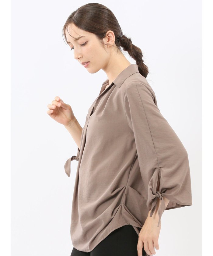 エムエフエディトリアル m.f.editorial 袖リボンかぶり スキッパーシャツチュニック （茶） 茶