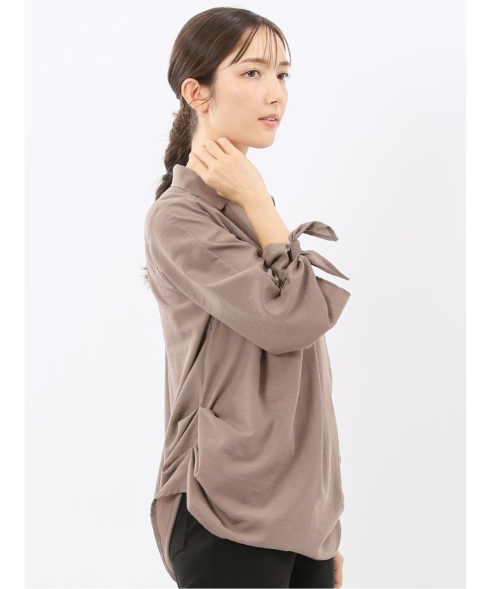 エムエフエディトリアル m.f.editorial 袖リボンかぶり スキッパーシャツチュニック （茶） 茶