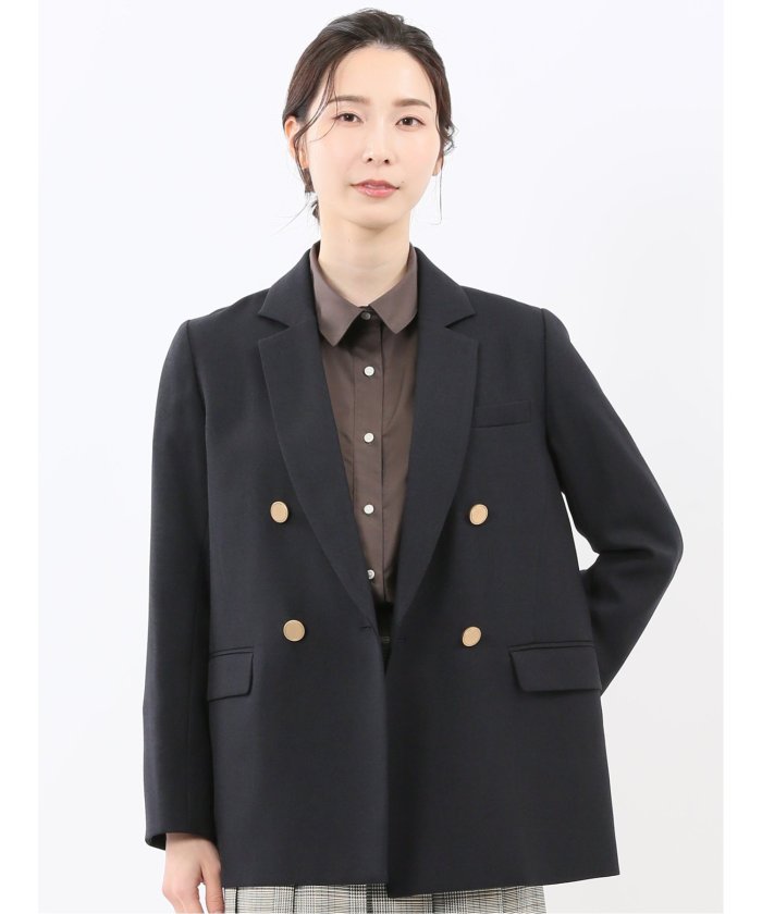 エムエフエディトリアル m.f.editorial ストレッチウォッシャブル シャーク リラクシング ダブルジャケット 紺(セットアップ可能) （紺） 紺