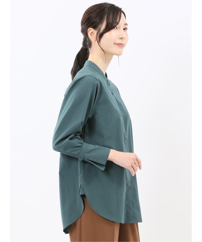 マオカラー 長袖ブラウス （こげ茶） こげ茶