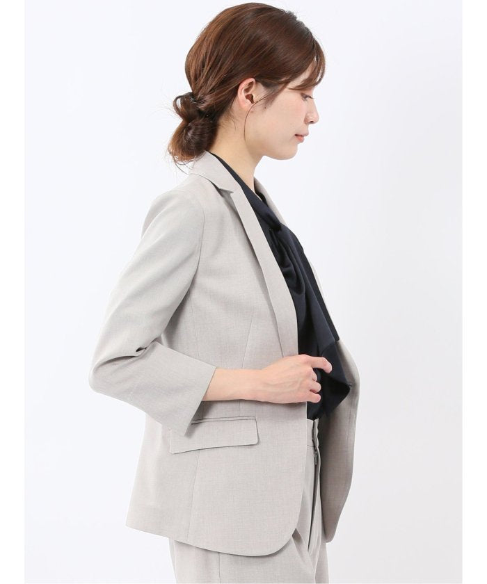 エムエフエディトリアル m.f.editorial ストレッチ ウォッシャブル 1ボタン 7分袖 ジャケット ライトグレー(セットアップ可能) （ライトグレー） ライトグレー