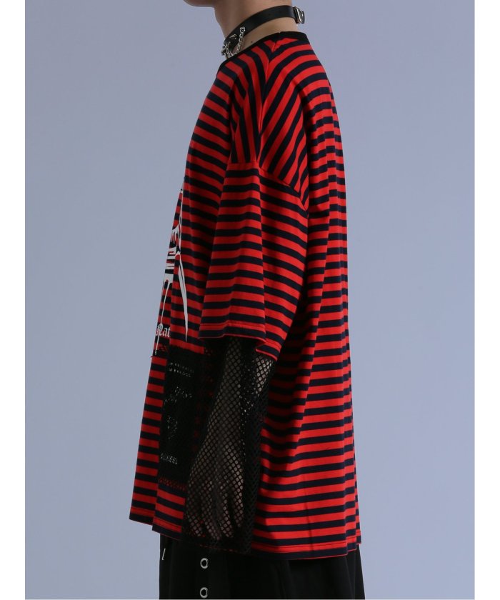 セマンティックデザイン semanticdesign SD×PSYCHONATION フェイクレイヤード メッシュ クルー長袖BIG 半袖 メンズ Tシャツ カットソー カジュアル インナー ビジネス ギフト プレ （赤） 赤