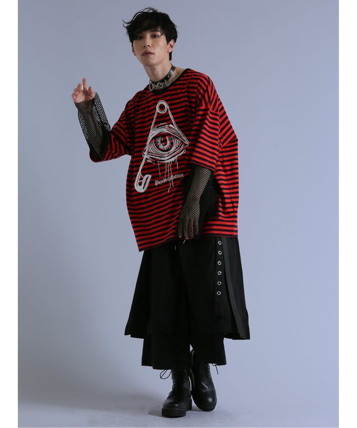 セマンティックデザイン semanticdesign SD×PSYCHONATION フェイクレイヤード メッシュ クルー長袖BIG 半袖 メンズ Tシャツ カットソー カジュアル インナー ビジネス ギフト プレ （赤） 赤